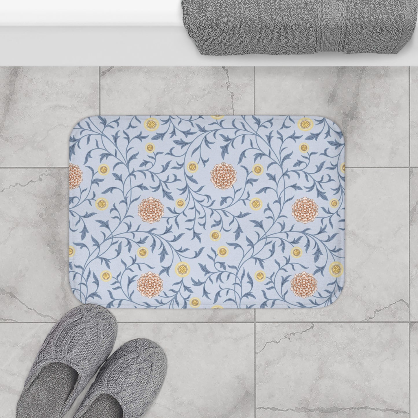 William Morris Bath Mat Scroll Blue Peach
