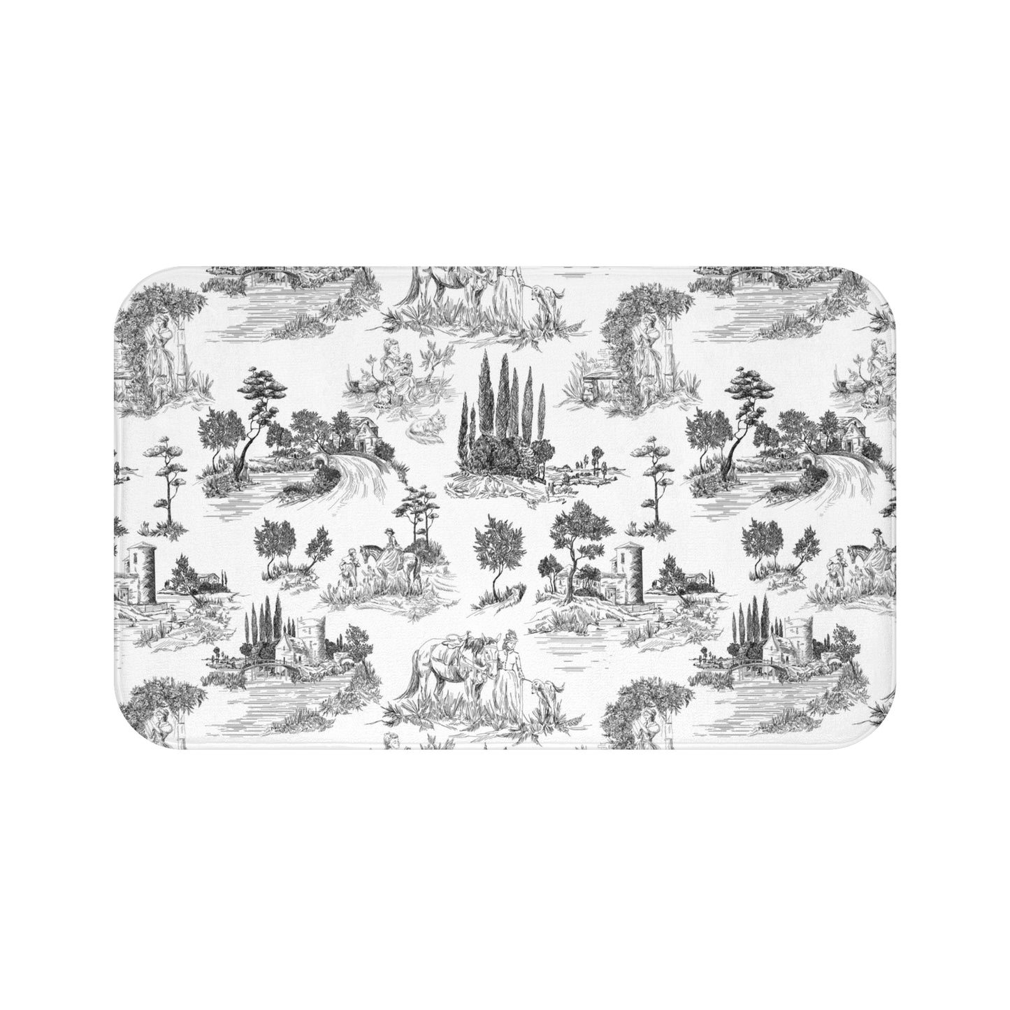 Vintage Toile de Jouy Bath Mat Black & White