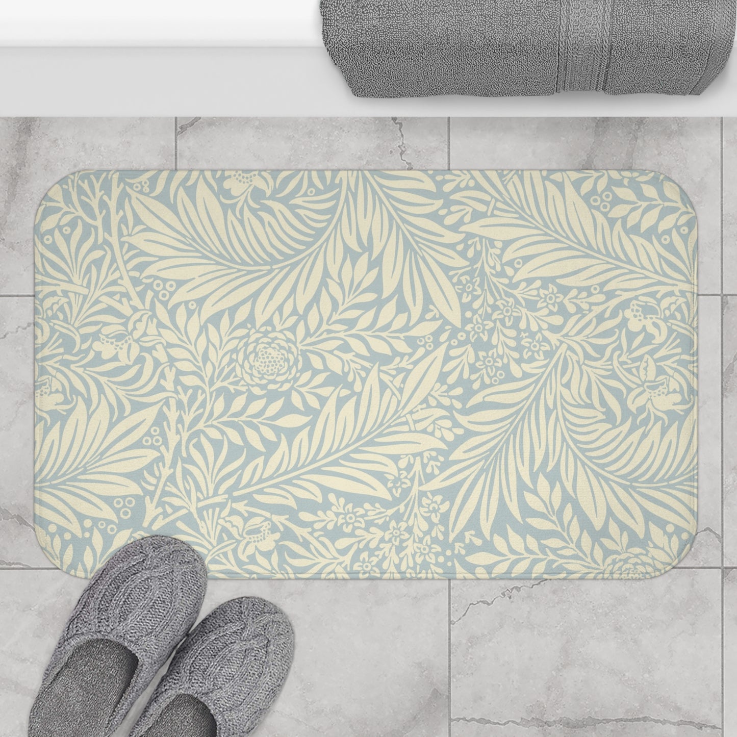 William Morris Bath Mat Larkspur Soft Blue Cream