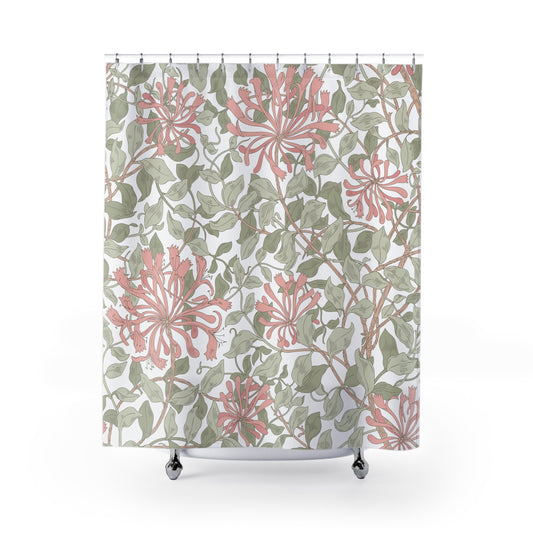 William Morris Honeysuckle Soft Pink & Green Shower Curtain