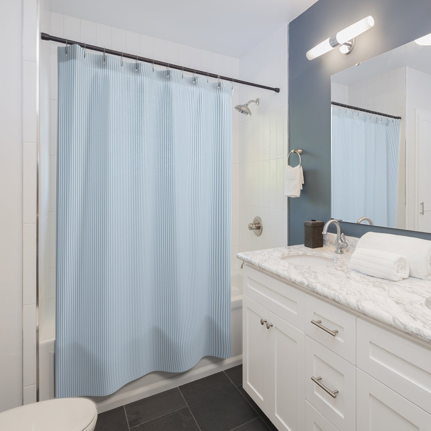 Seersucker Stripe Shower Curtain Light Blue & White