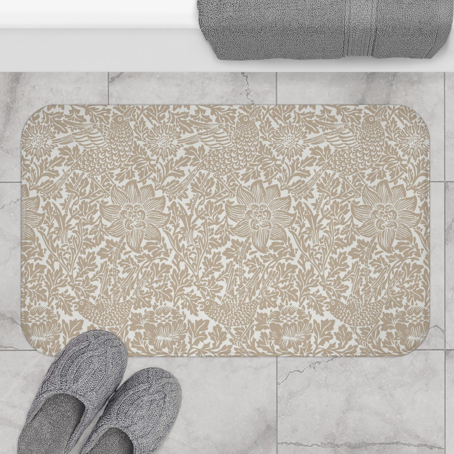 William Morris Bath Mat Bird and Anemone Beige