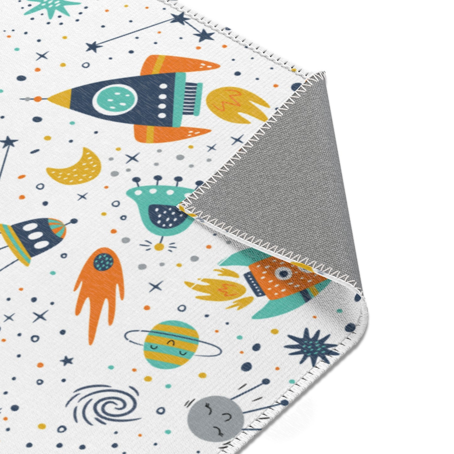 Cosmic Space Rockets Nursery Rug Play Mat