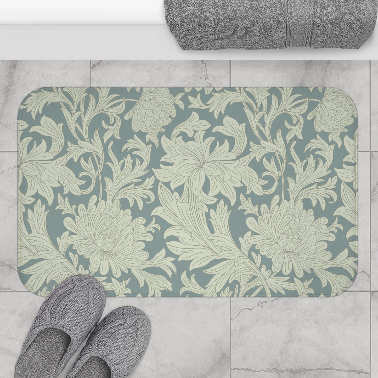 William Morris Bath Mat Chrysanthemum Gray Cream