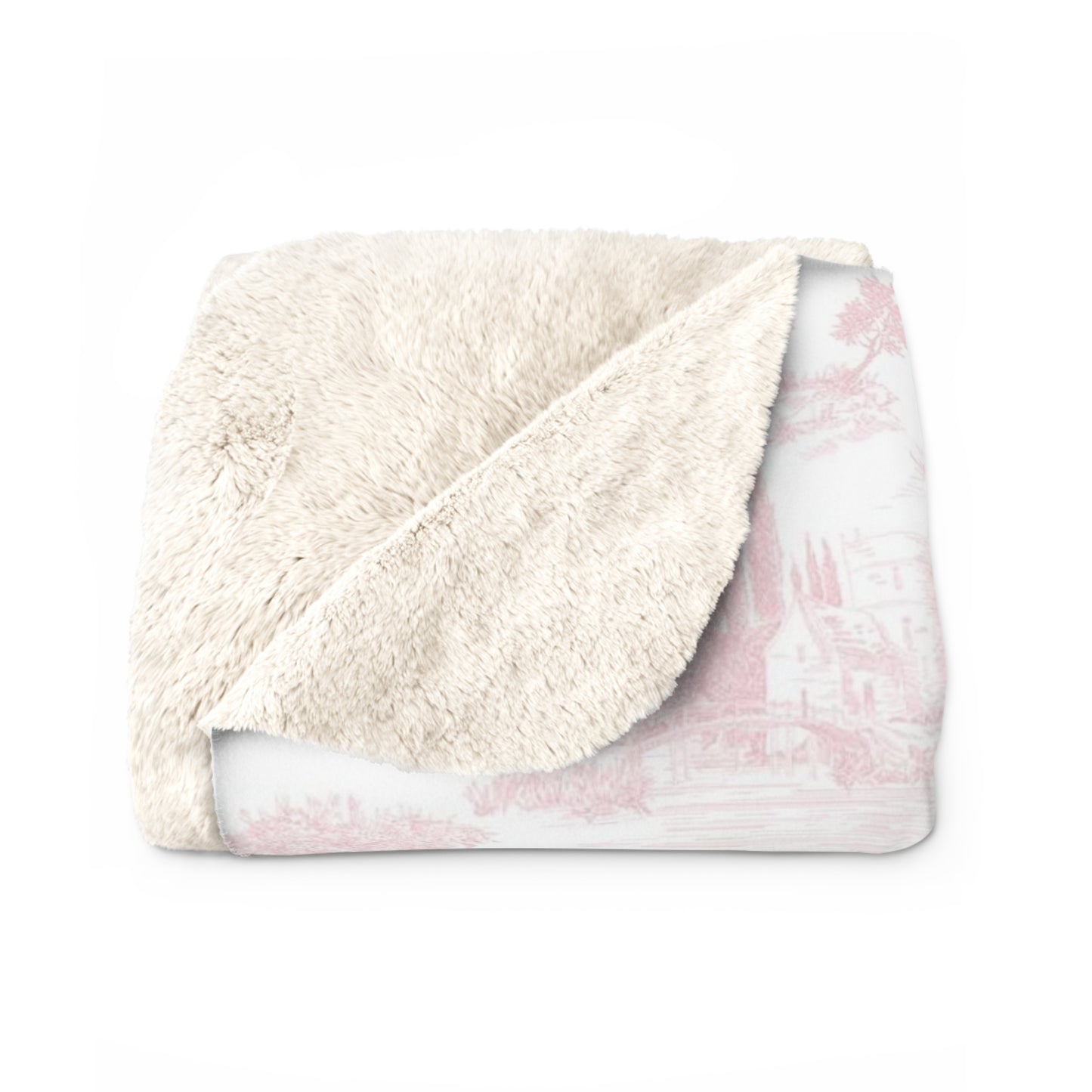 Light Pink Toile de Jouy Fleece Lined Blanket
