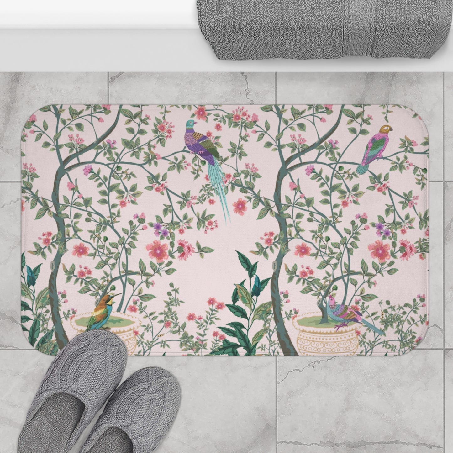 Chinoiserie Bath Mat Light Pink Fresco