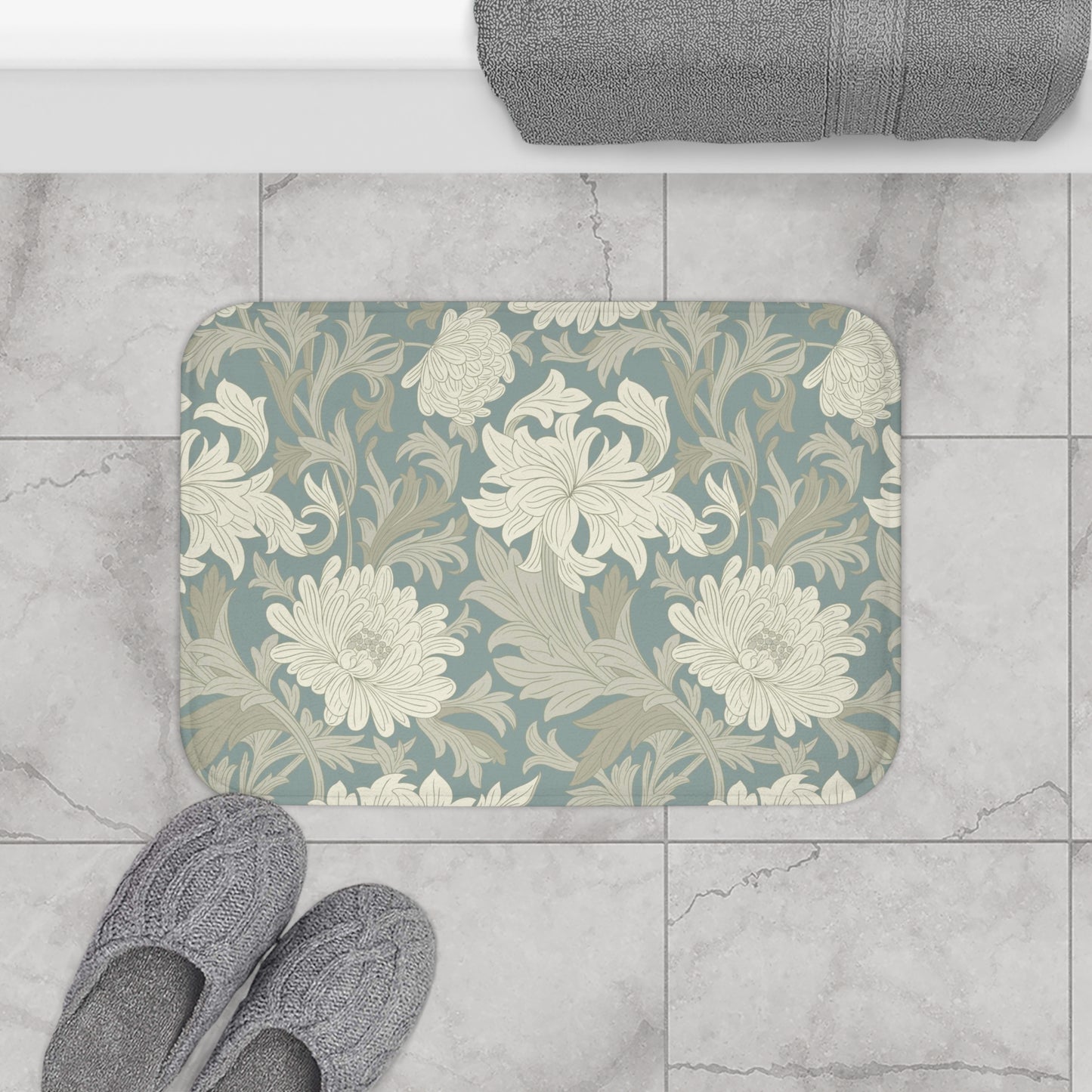 William Morris Bath Mat Chrysanthemum Misty Gray