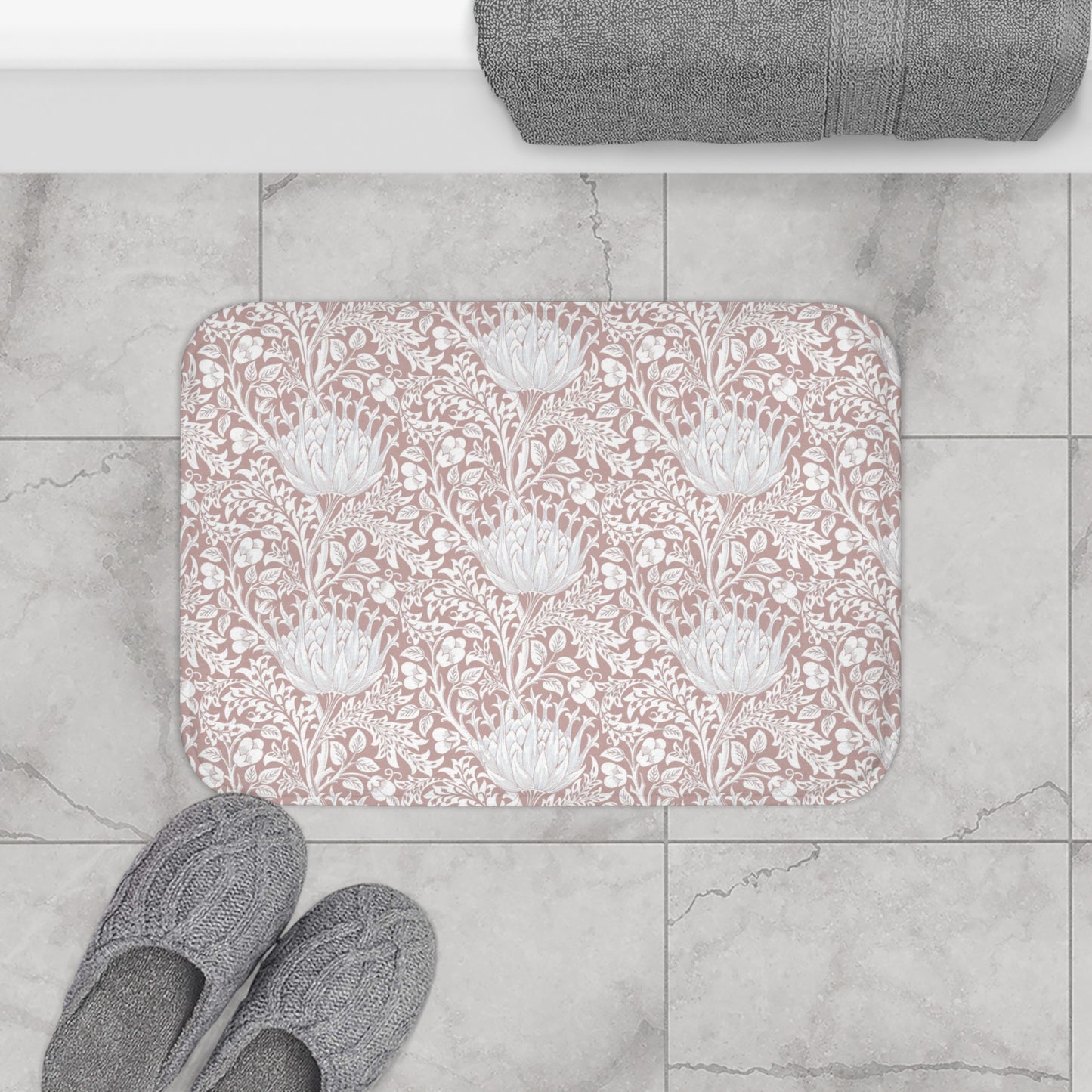 William Morris Bath Mat Artichoke Pink