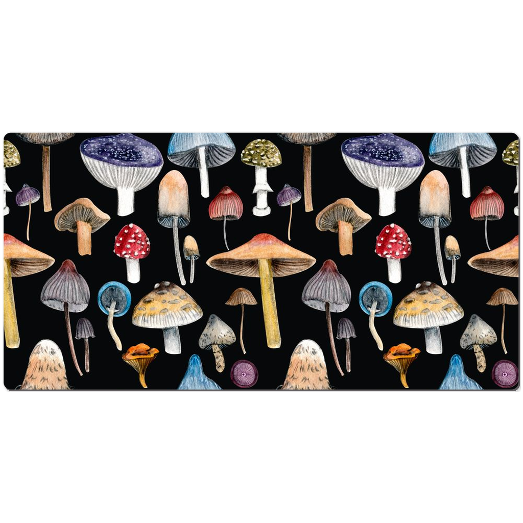 Woodland Desk Mat Black Magical Mushrooms