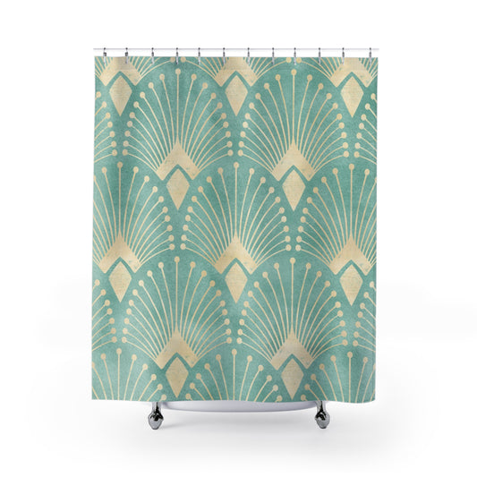 Art Deco Golden Mint Shower Curtain