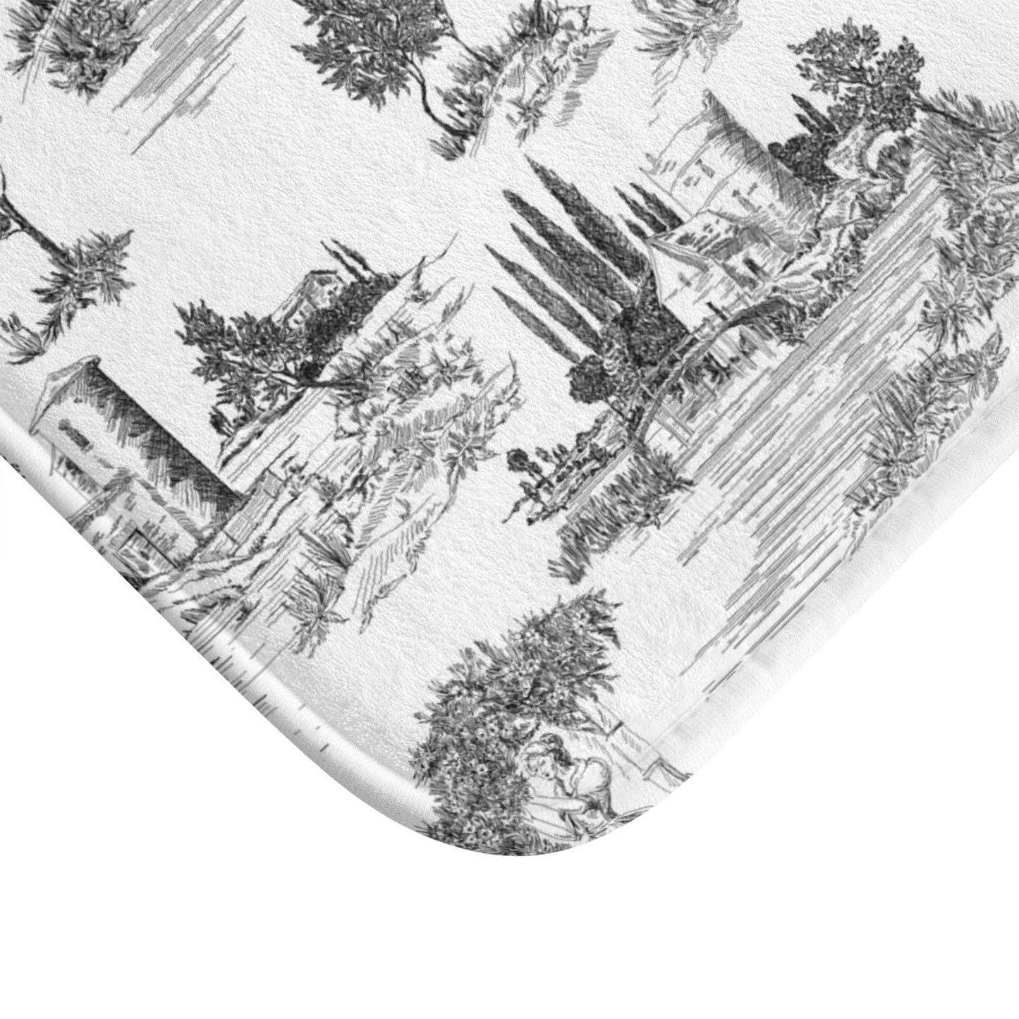 Vintage Toile de Jouy Bath Mat Black & White