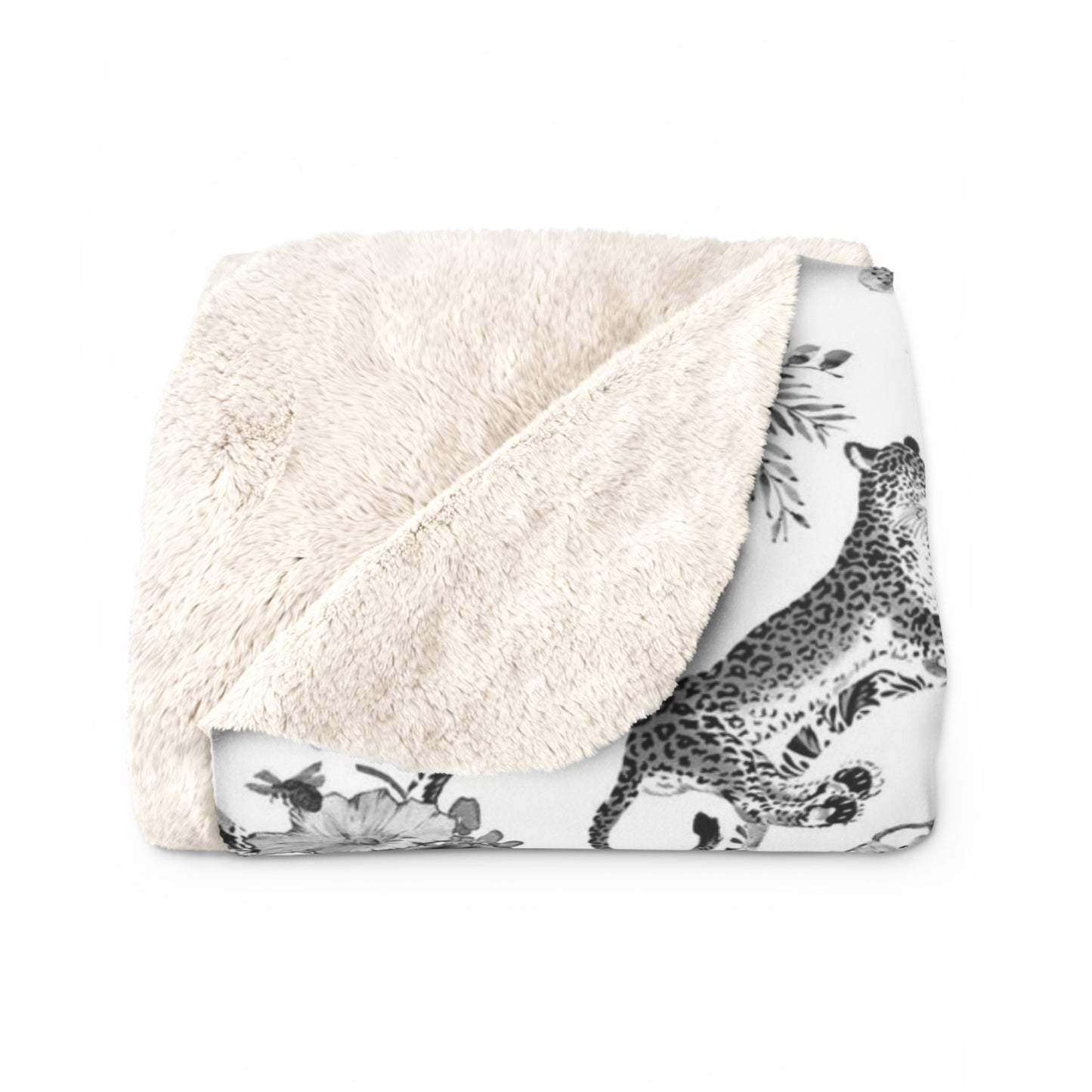 Toile de Jouy Black Monkey Jungle Fleece Lined Blanket