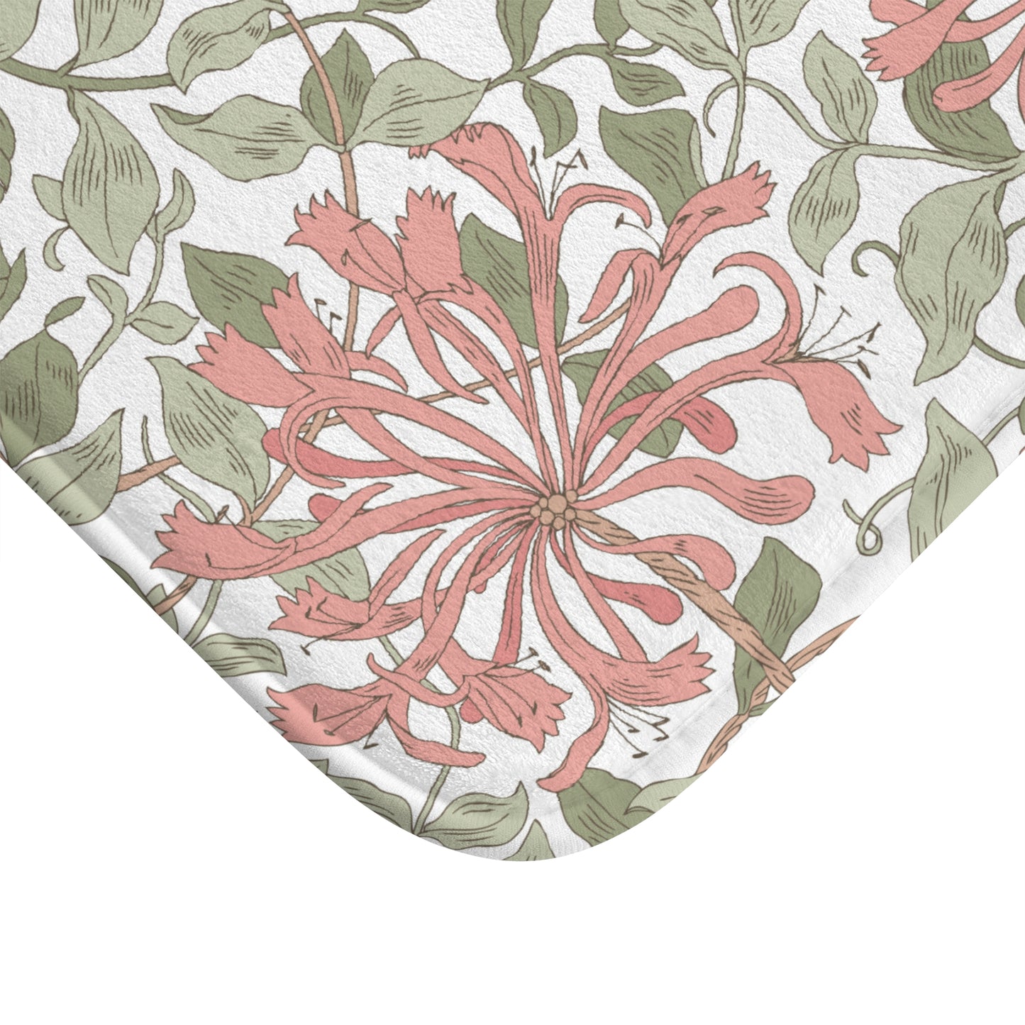 William Morris Bath Mat Honeysuckle Soft Pink & Green