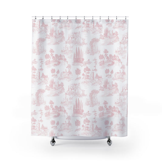 Exotic Tiger Toile de Jouy Light Pink Shower Curtain