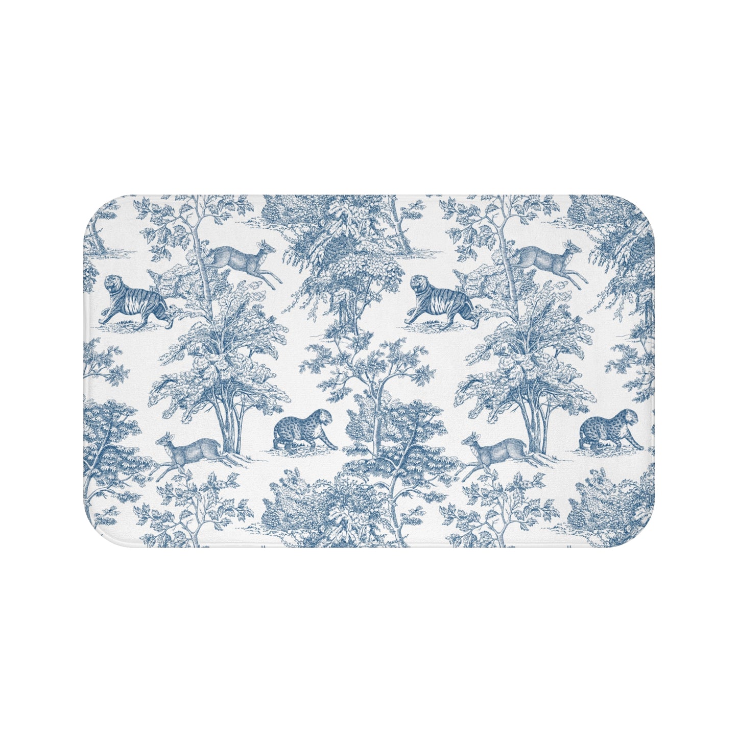 Chinoiserie Bath Mat Exotic Tiger Jungle Blue