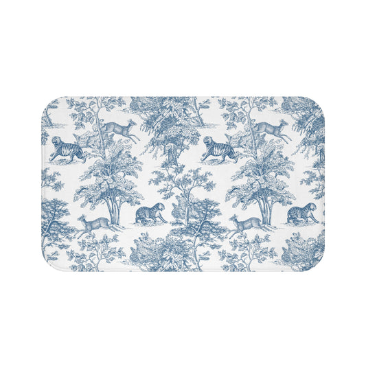 Chinoiserie Bath Mat Exotic Tiger Jungle Blue