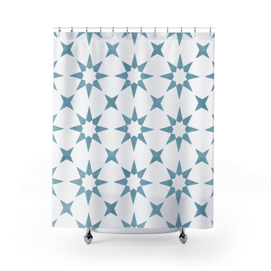 Moroccan Blue Star Shower Curtain