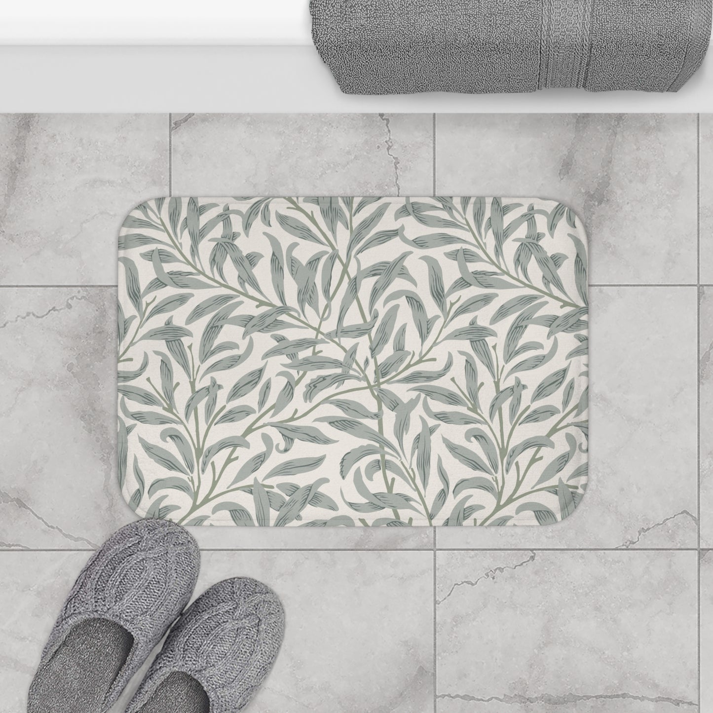 William Morris Bath Mat Gray Willow Bough