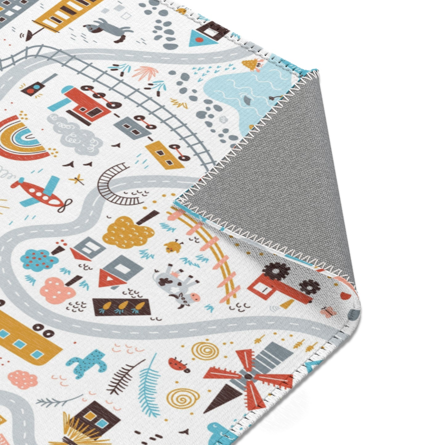 Magical Town Road Map Blue Nursery Rug Play Mat