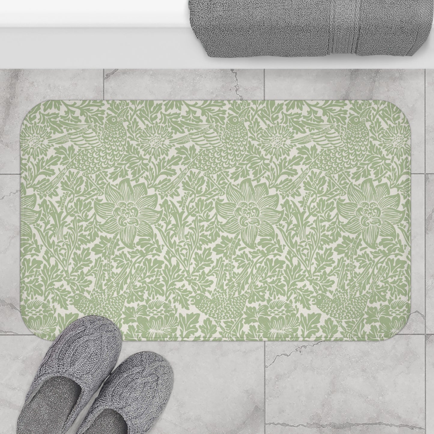 William Morris Bath Mat Bird & Anemone Sage Green