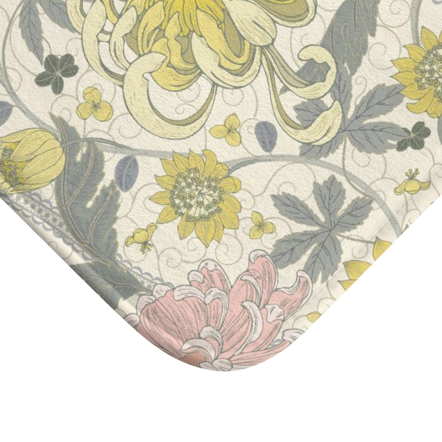 William Morris Bath Mat Lemon Pink Floral