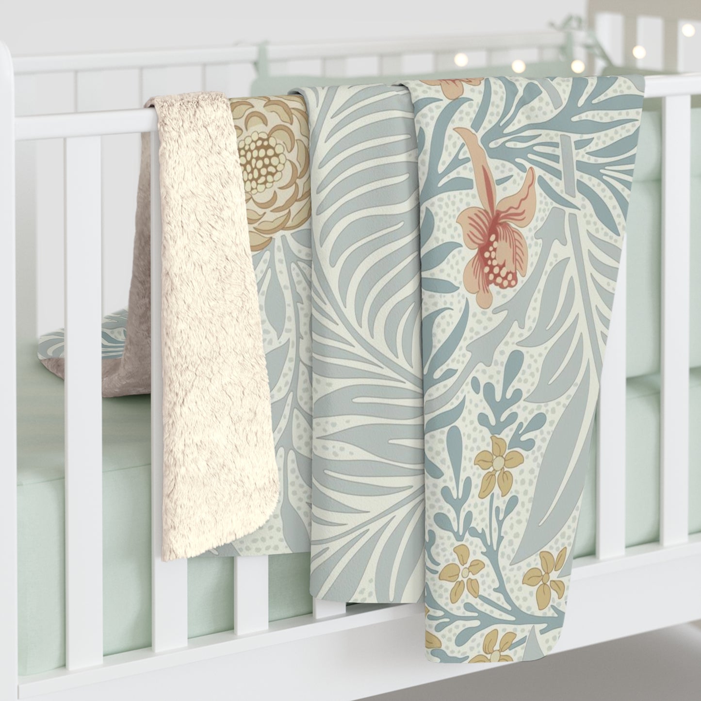 William Morris Larkspur Blue Peach Fleece Lined Blanket