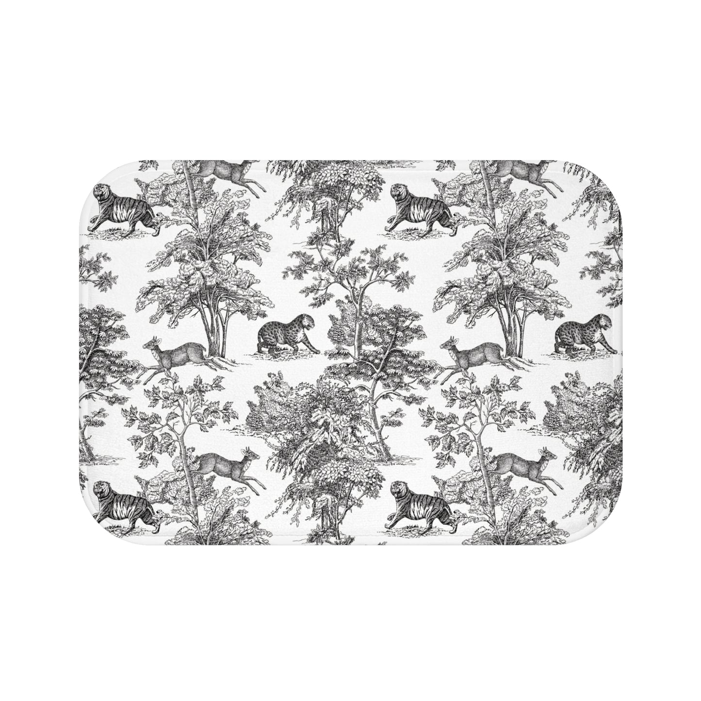 Chinoiserie Bath Mat Exotic Tiger Jungle Black
