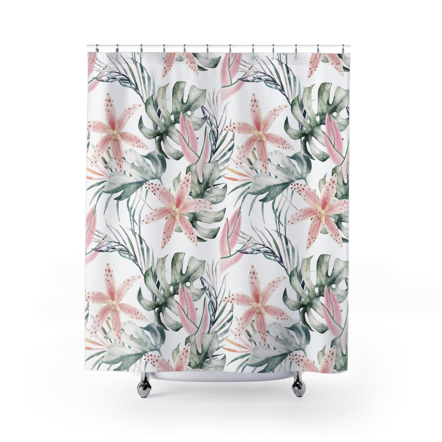 Exotic Tiger Lily Palm Leaves Shower Curtain