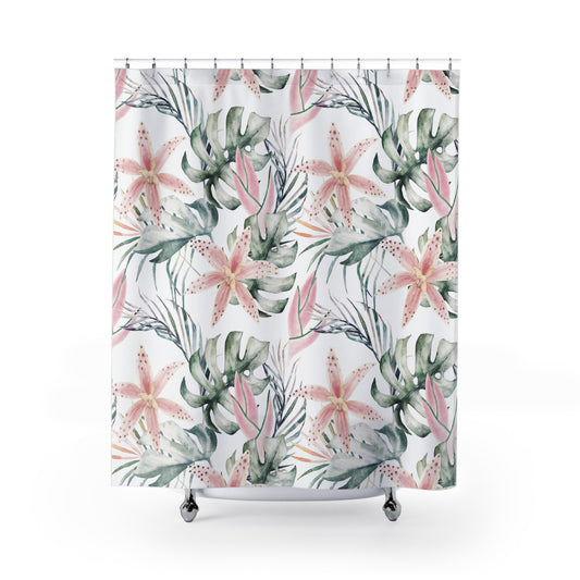Exotic Tiger Lily Palm Leaves Shower Curtain