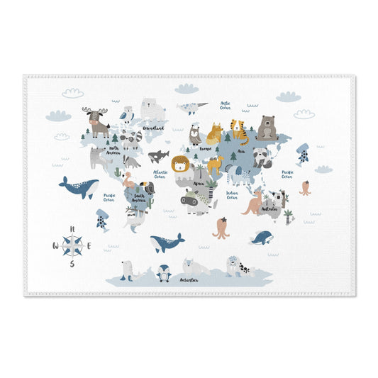 Animal World Map Nursery Rug Play Mat