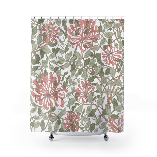 William Morris Honeysuckle Pink & Green Shower Curtain
