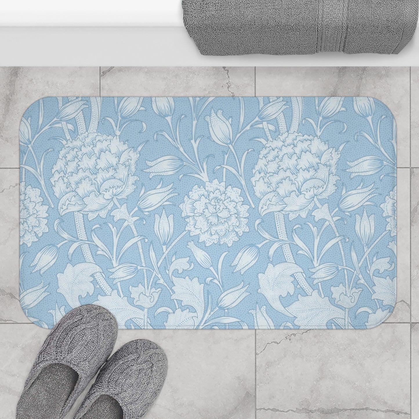 William Morris Bath Mat Pink & Rose Cornflower Blue