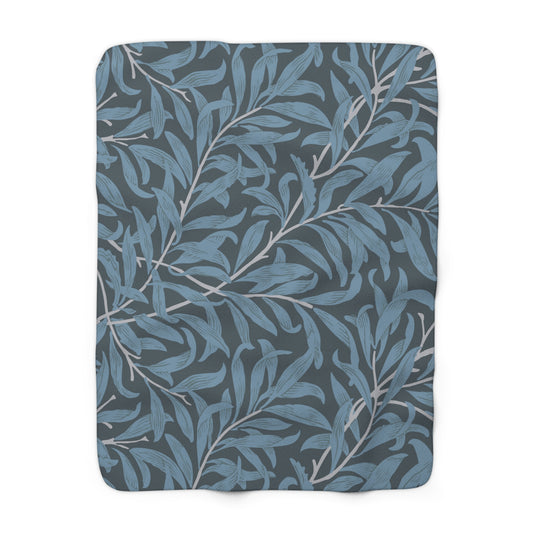 William Morris Blue Willow Bough Fleece Lined Blanket