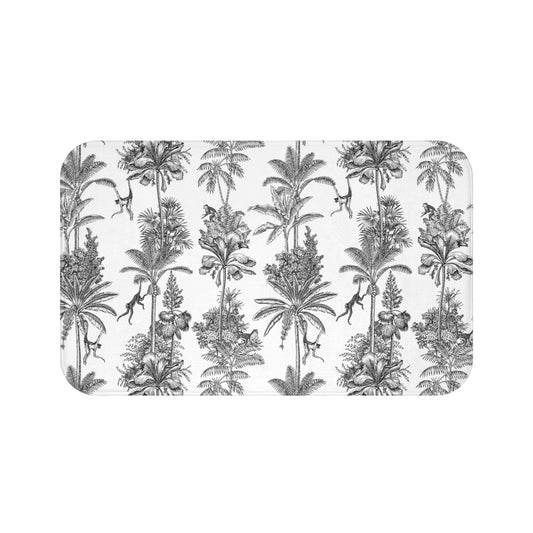 Toile de Jouy Bath Mat Black Monkey Jungle
