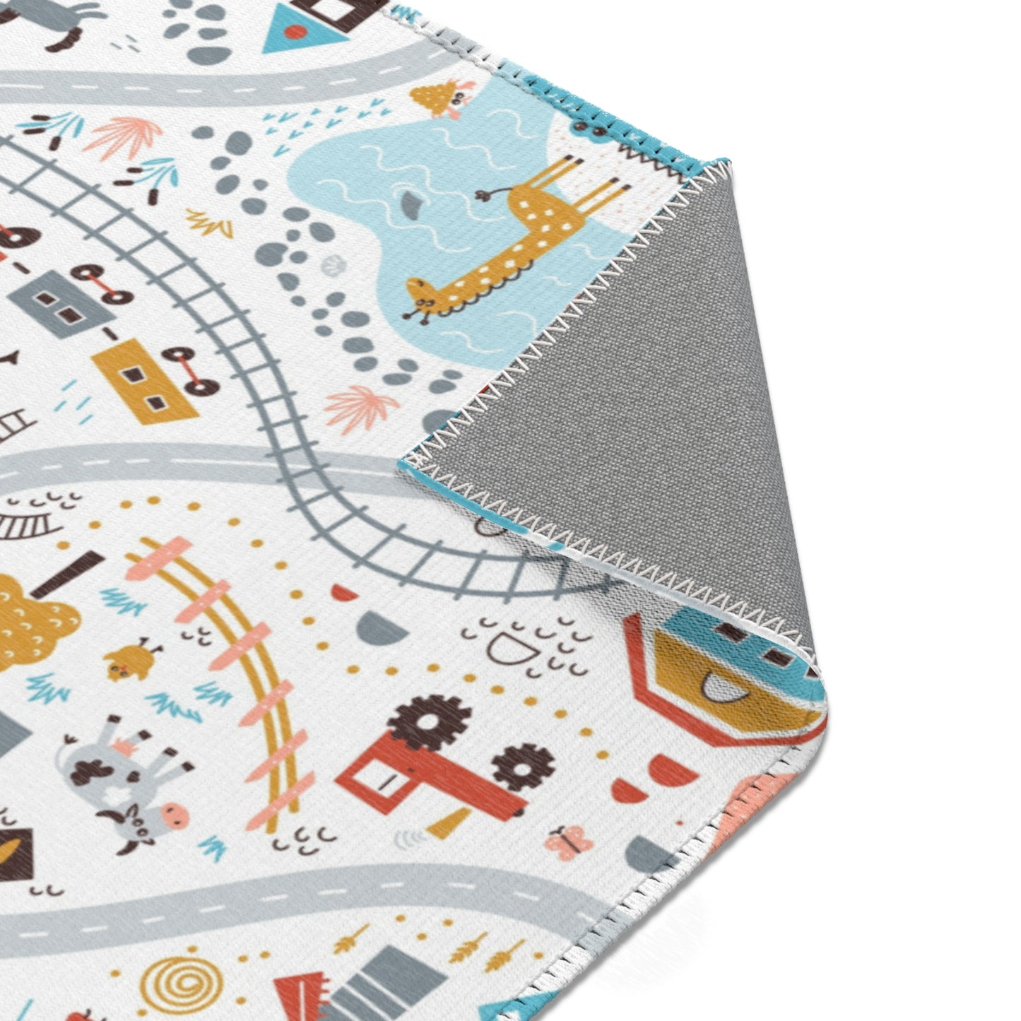 Magical Town Road Map Blue Nursery Rug Play Mat