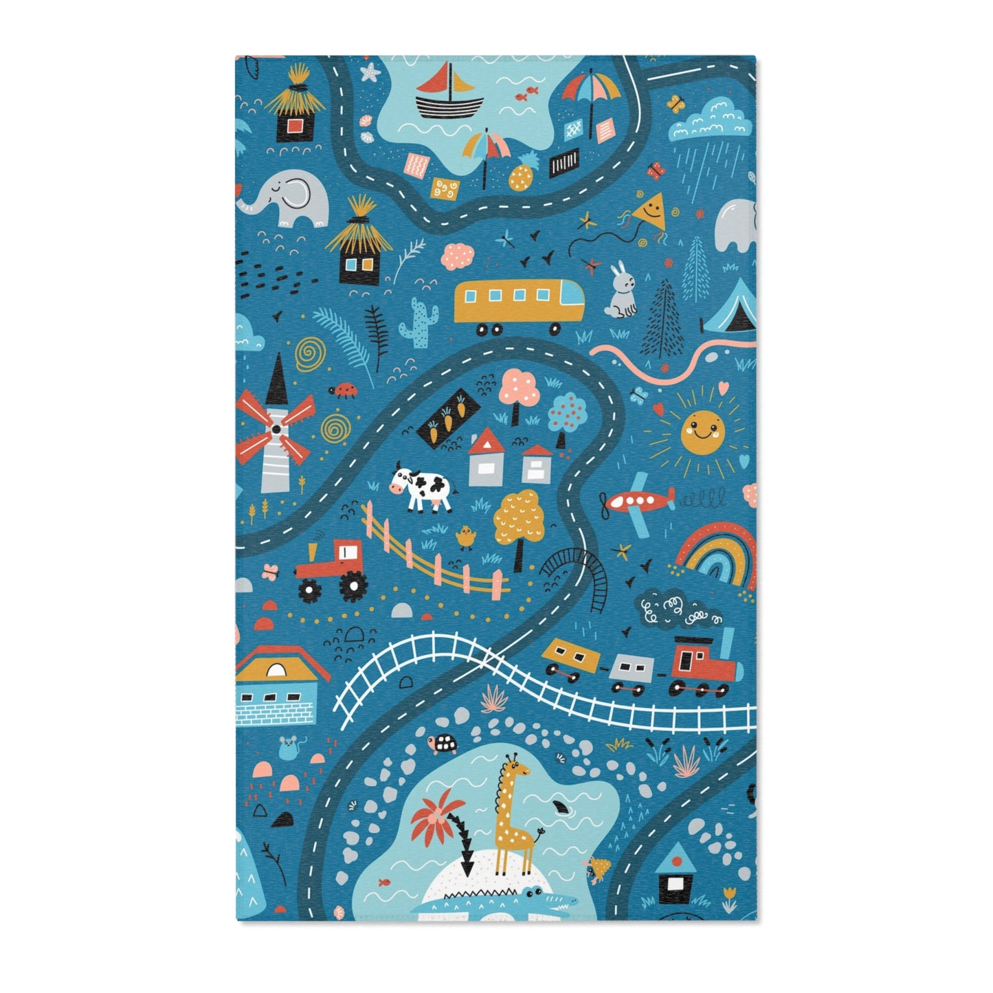 Magical Town Road Map Blue Nursery Rug Play Mat