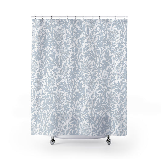 William Morris Shower Curtain Thistle Silver Blue Grey