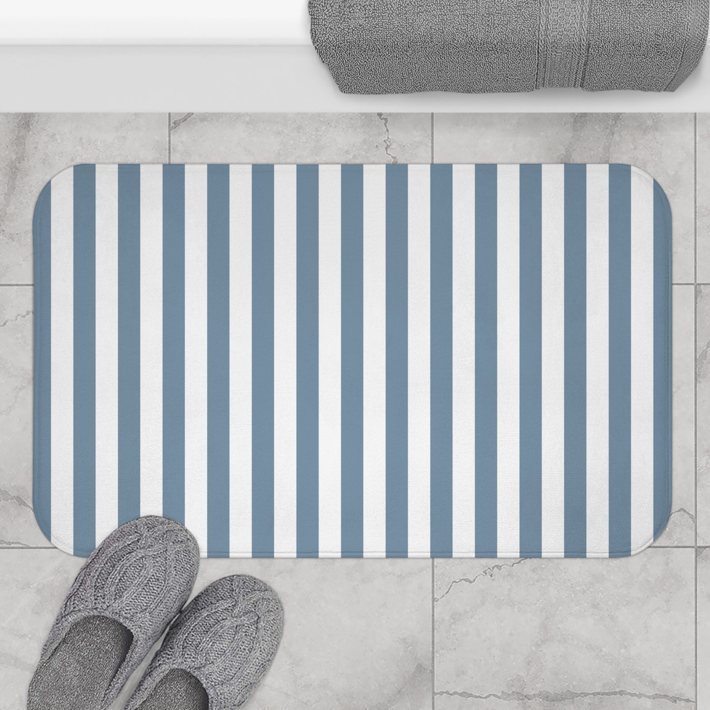 Cabana Stripe Bath Mat Chanbray Blue & White