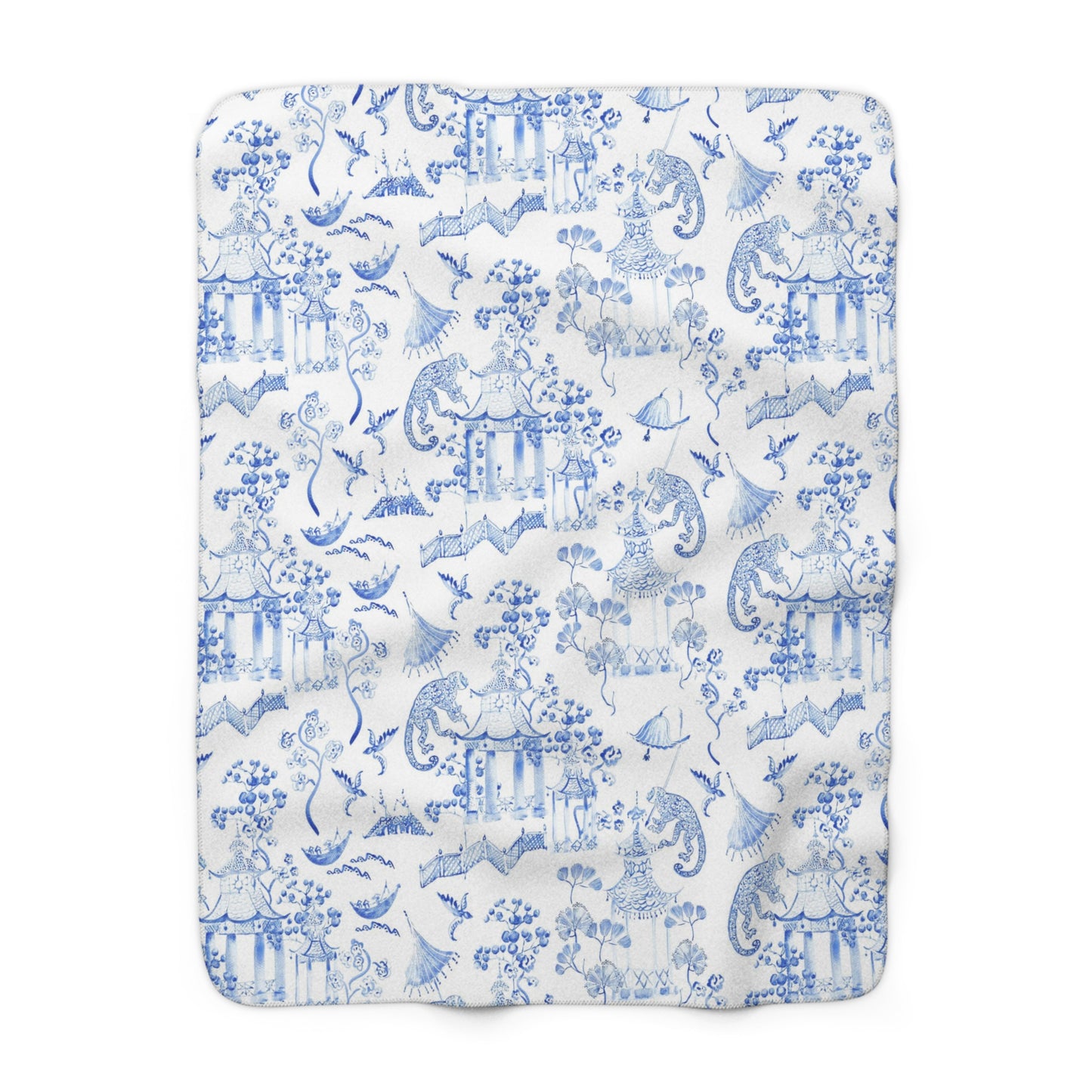 Toile de Jouy Blue Monkey Fleece Lined Blanket