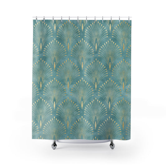 Art Deco Golden Aqua Mint Shower Curtain