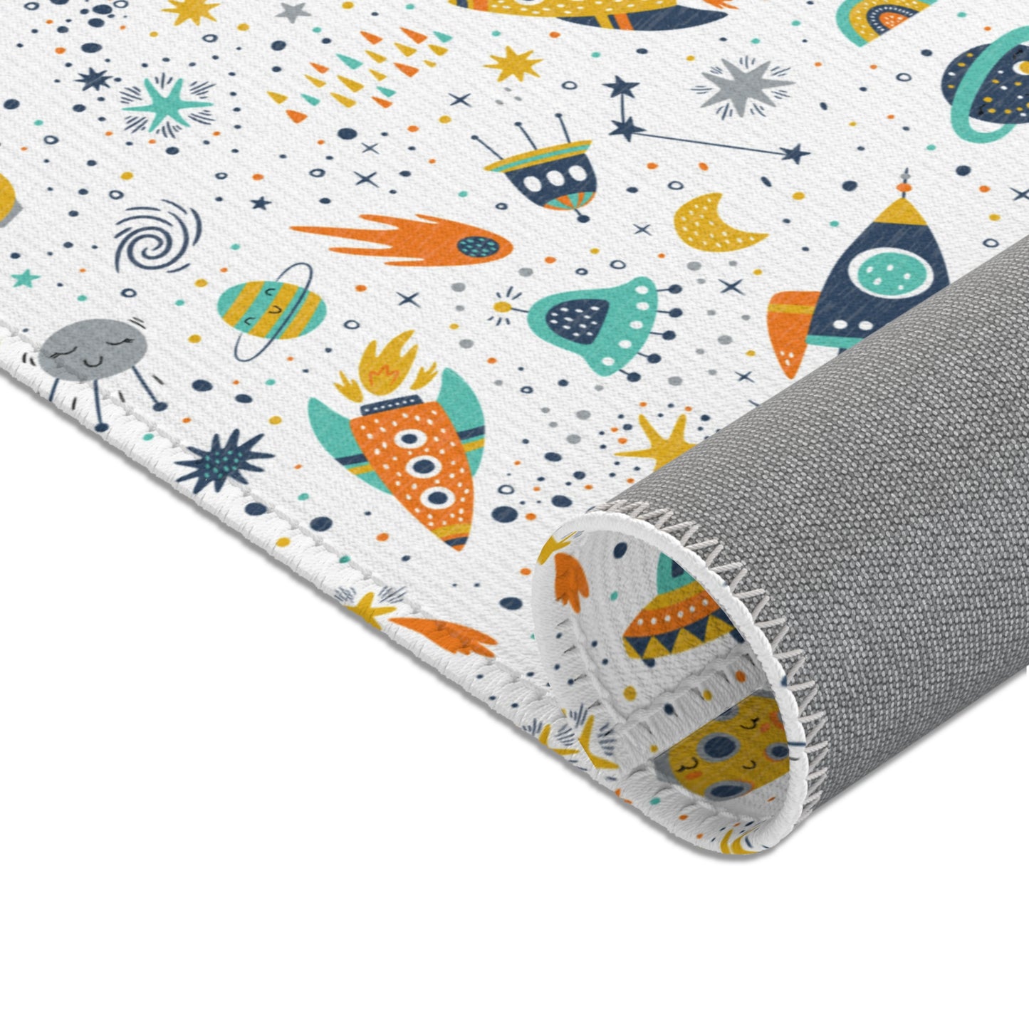 Cosmic Space Rockets Nursery Rug Play Mat