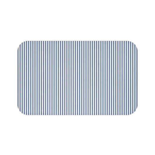 Seersucker Stripe Bath Mat Chambray Blue & White