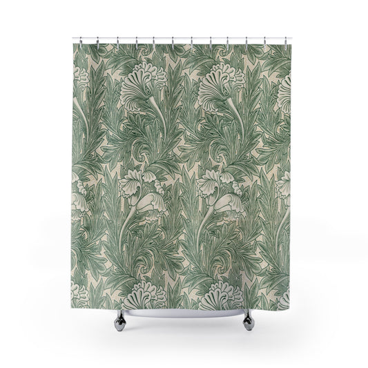 William Morris Green Tulip Shower Curtain