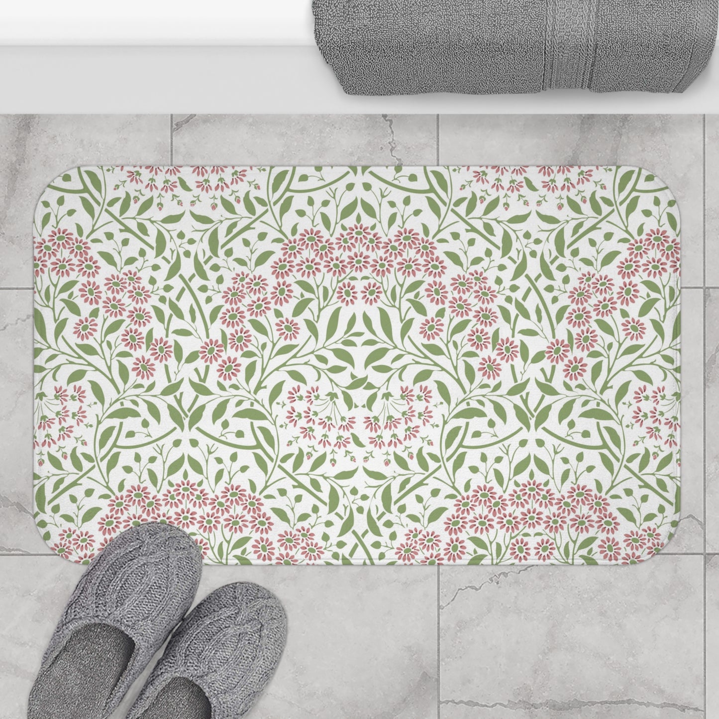 William Morris Bath Mat Floral Pink Green