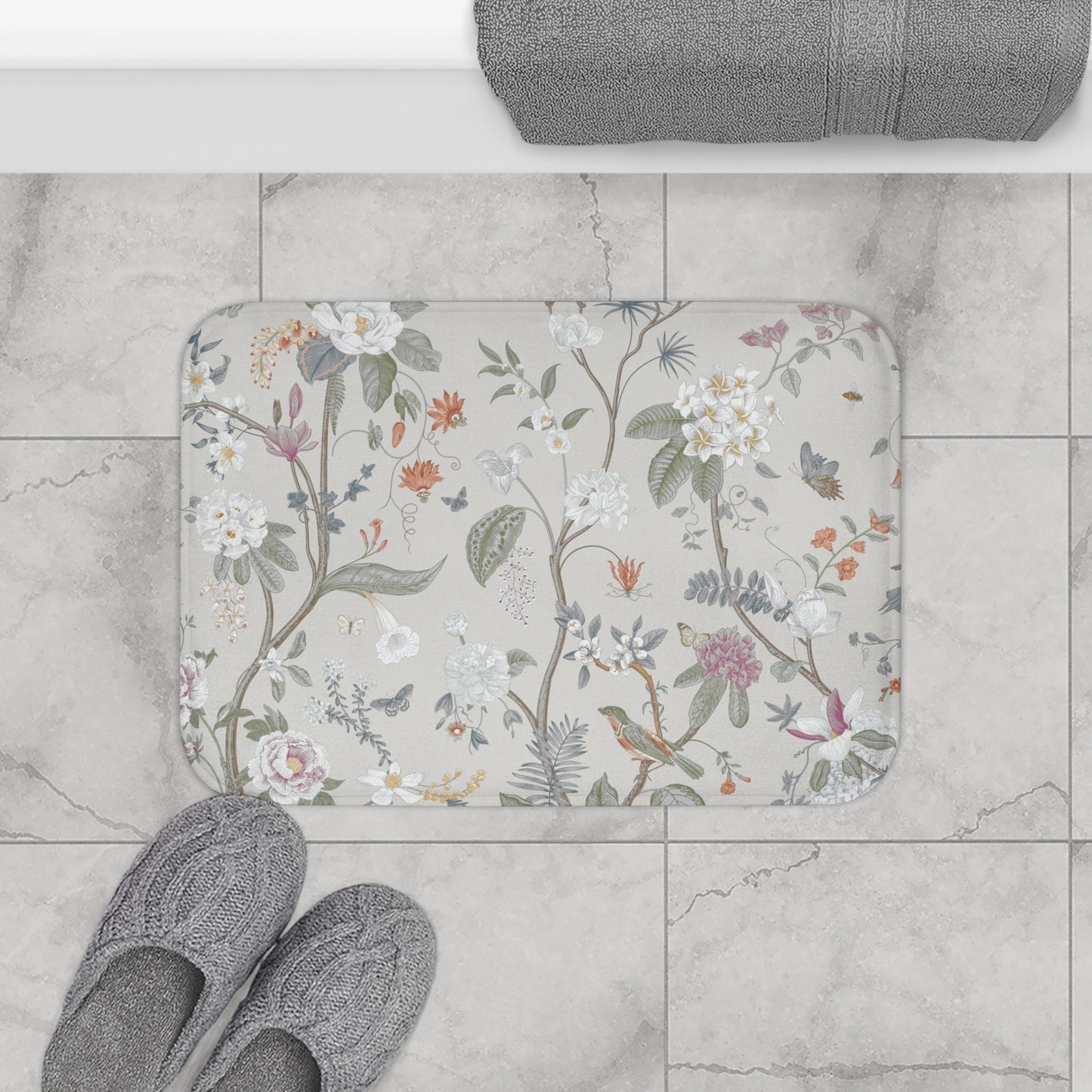 Chinoiserie Bath Mat Stone Gray