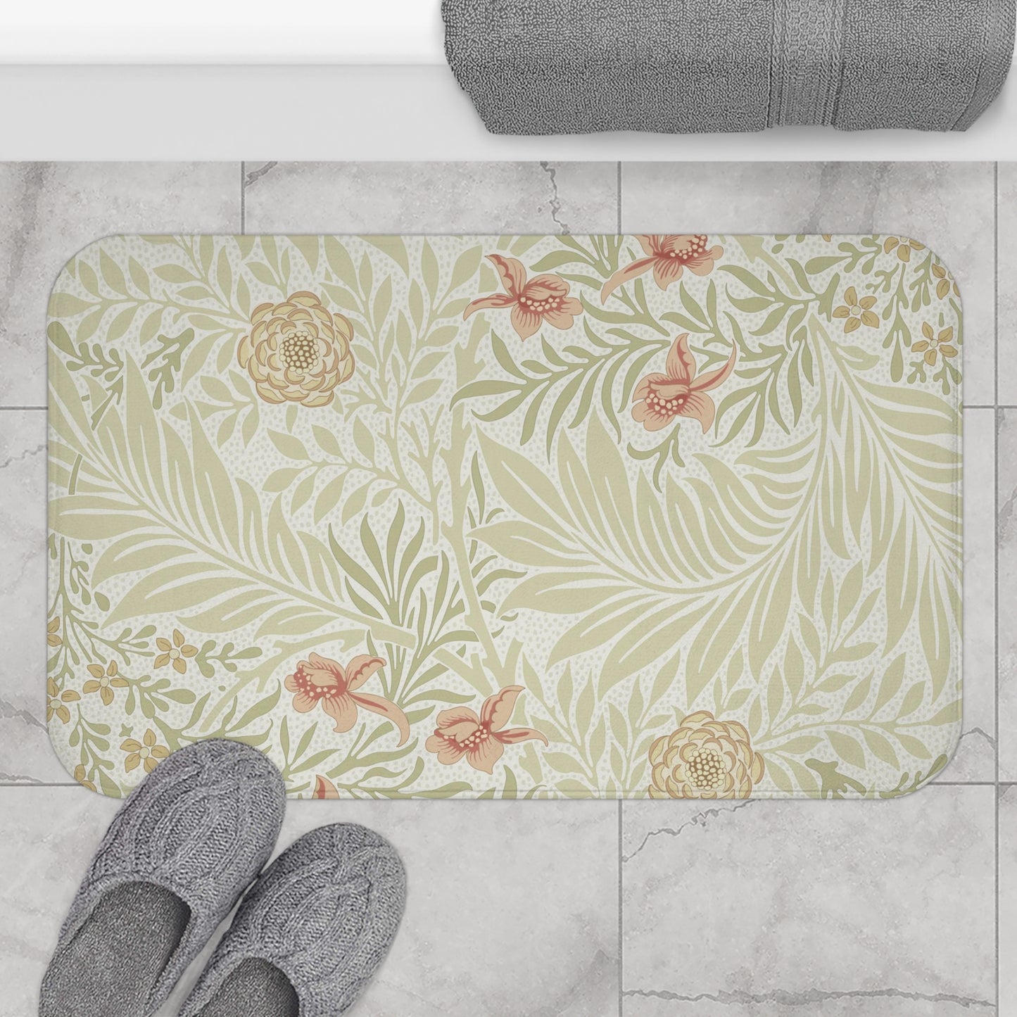 William Morris Bath Mat Soft Green Peach