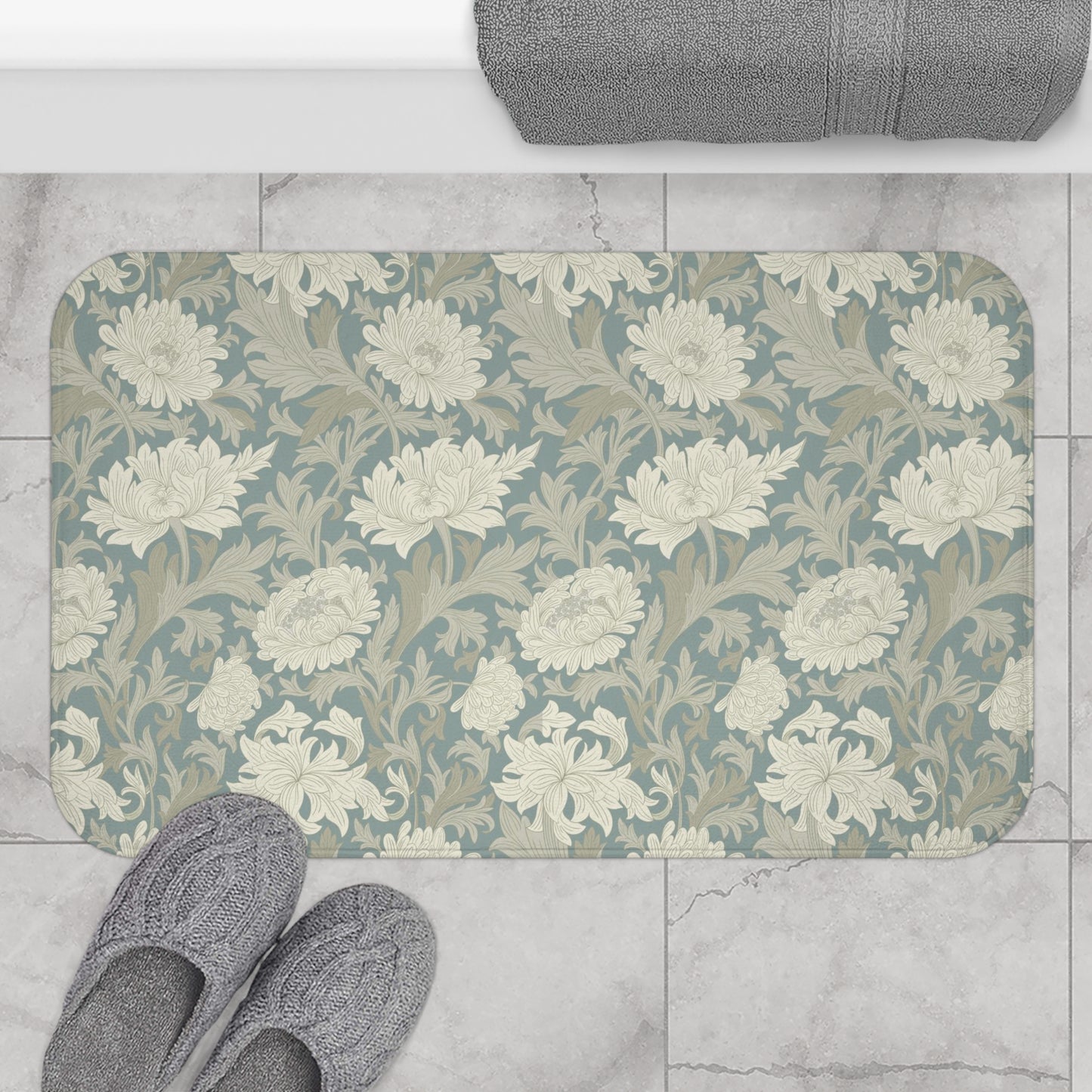 William Morris Bath Mat Chrysanthemum Misty Gray