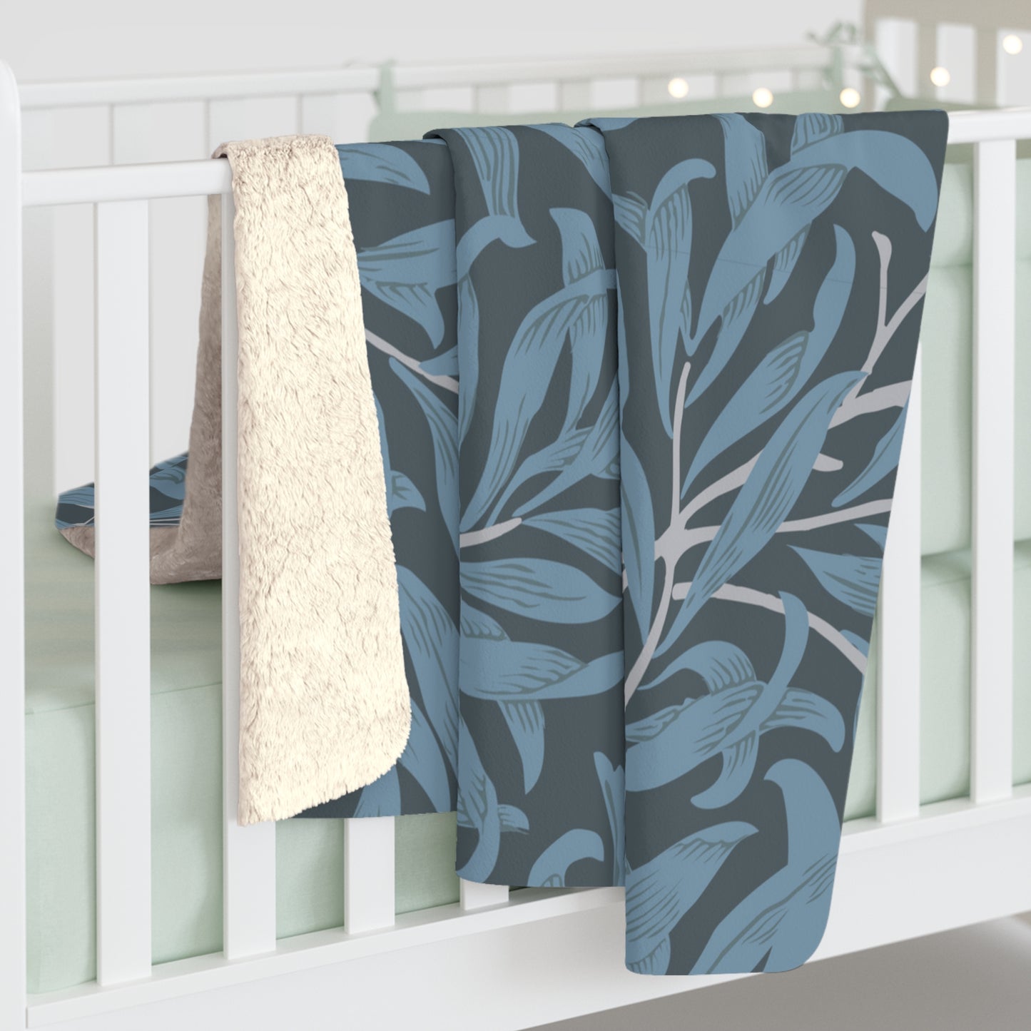 William Morris Blue Willow Bough Fleece Lined Blanket