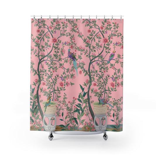 Pink Chinoiserie Garden Shower Curtain