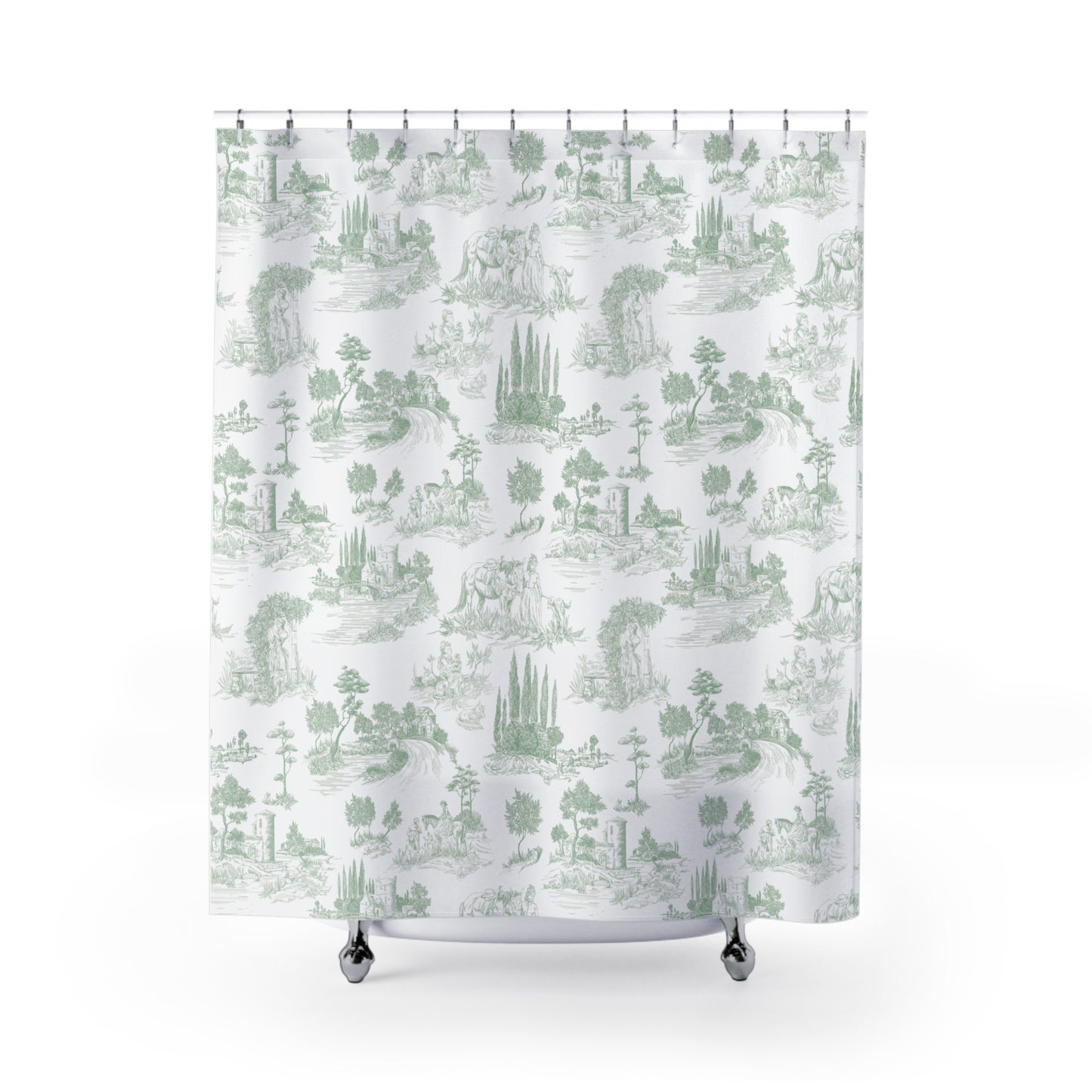 Vintage Toile de Jouy Sage Green Shower Curtain